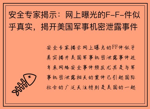 安全专家揭示：网上曝光的F-F-件似乎真实，揭开美国军事机密泄露事件